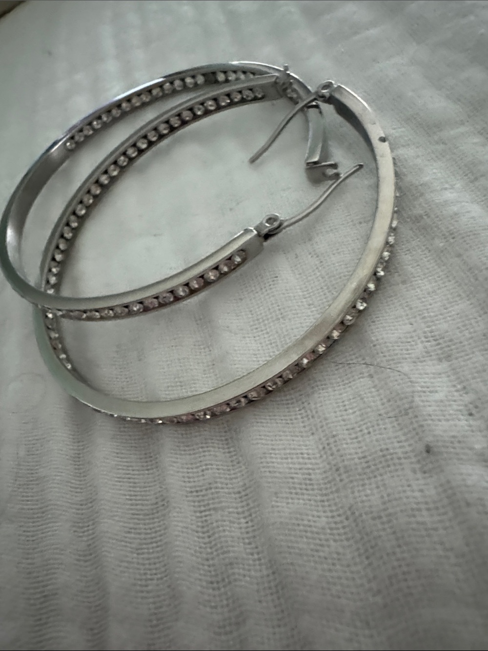 Silver rhinestone hoops